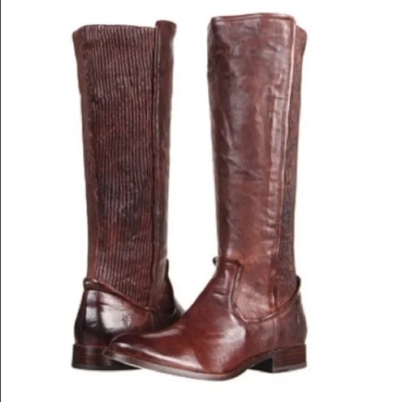 Frye Womens Melissa Scrunch Brown Leather Riding Boots 6 - Picture 1 of 13